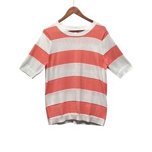 LulaRoe Jacee short sleeve knit coastal crewneck sweater coral striped Sz Large